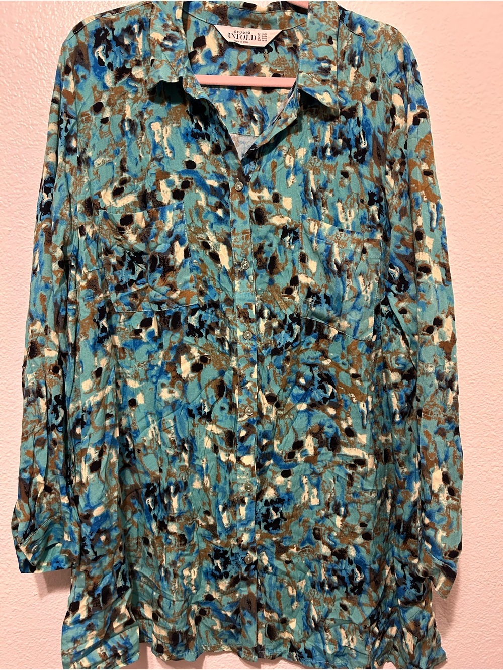 Studio Untold Teal Abstract Print Button-Down Shirt
